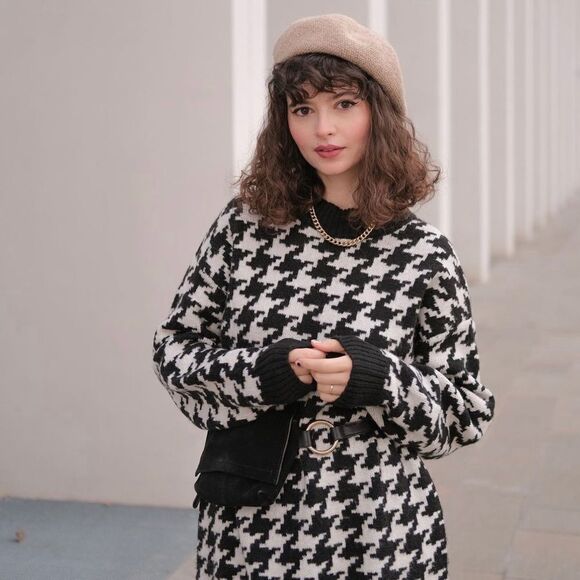 H&M Jacquard Knit Houndstooth Dress New - Picture 8 of 13